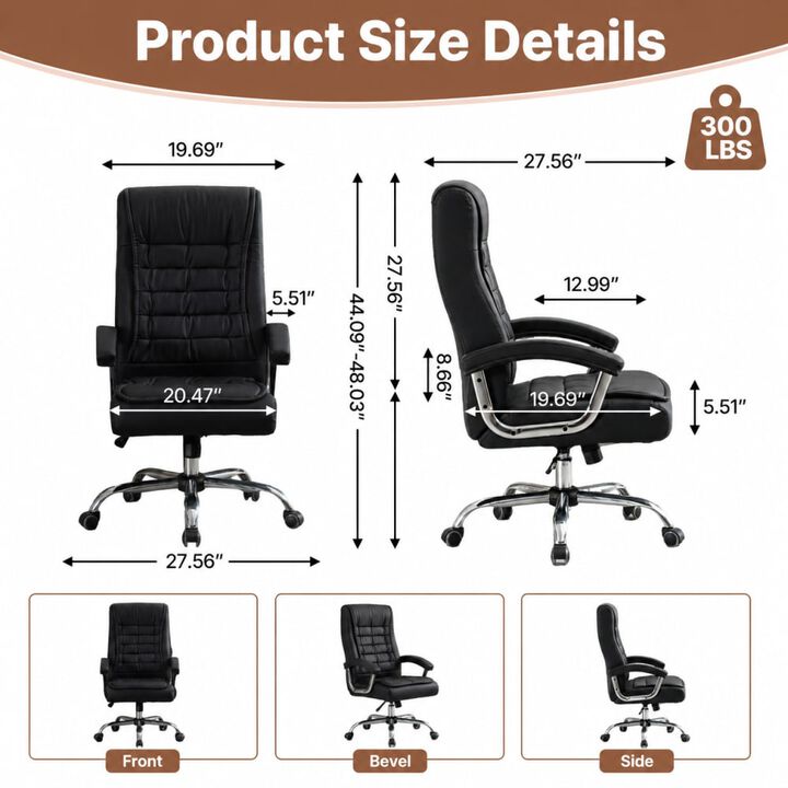 GOODSILO High Back Executive PU Leather Office Chair Ergonomic Swivel Desk Chair with Spring Seat, Chrome Arms, 350lbs Capacity for Home Office