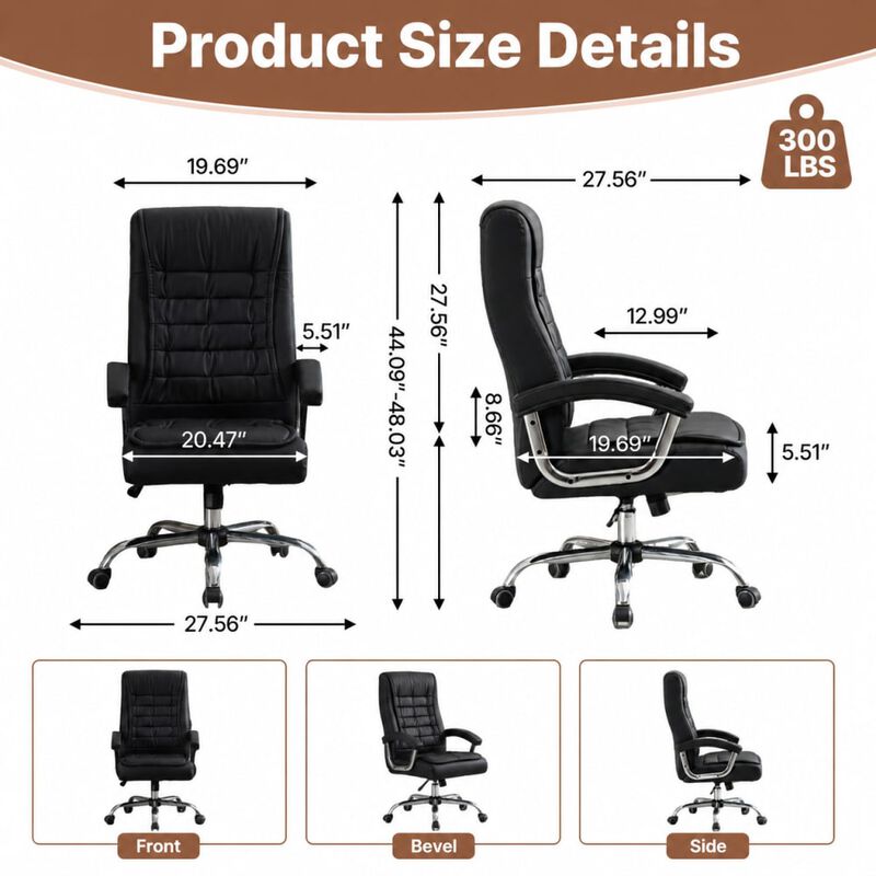 GOODSILO High Back Executive PU Leather Office Chair Ergonomic Swivel Desk Chair with Spring Seat, Chrome Arms, 350lbs Capacity for Home Office image number 1