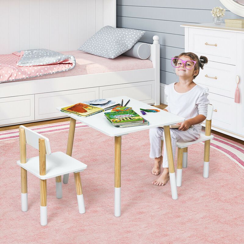 Kids Wooden Table and 2 Chairs Set-White image number 5