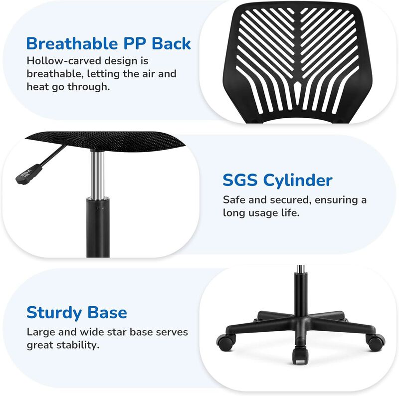 ShipItFurniture Low Back Armless Desk Chair with Lumbar Support, Black image number 6