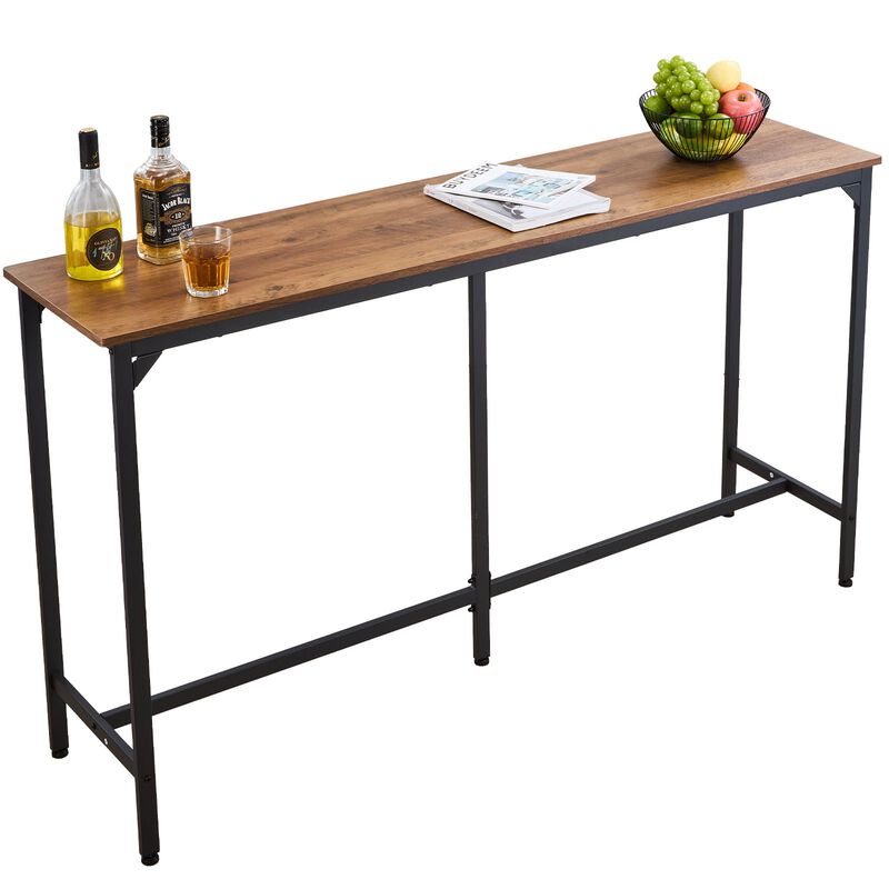 Rectangular 63 Inch Bar Table, Tall Kitchen Dining Table with Rounded Edges, Light Brown Black Finish image number 3