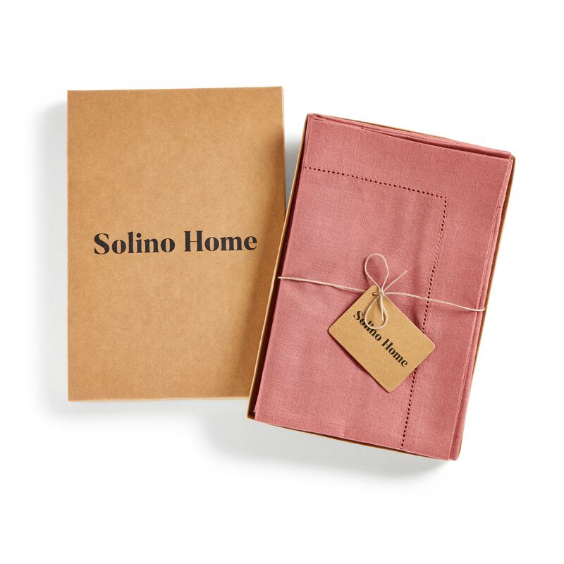 Solino Home 100% Pure Linen Dinner Napkins Set of 4 - Medium Weight Hemstitch