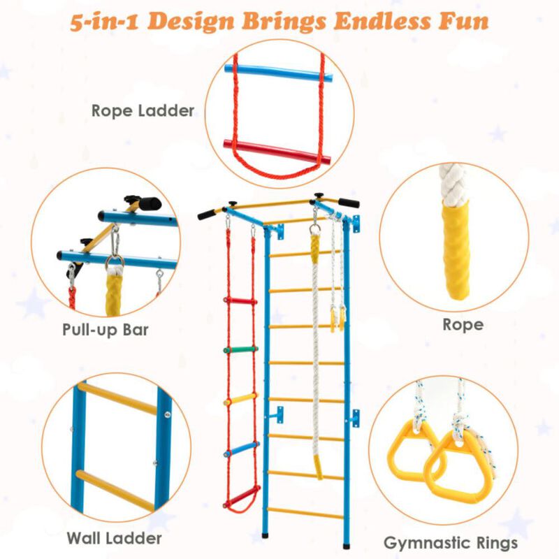 Hivvago 7 In 1 Kids Indoor Gym Playground Swedish Wall Ladder for Solid Wall