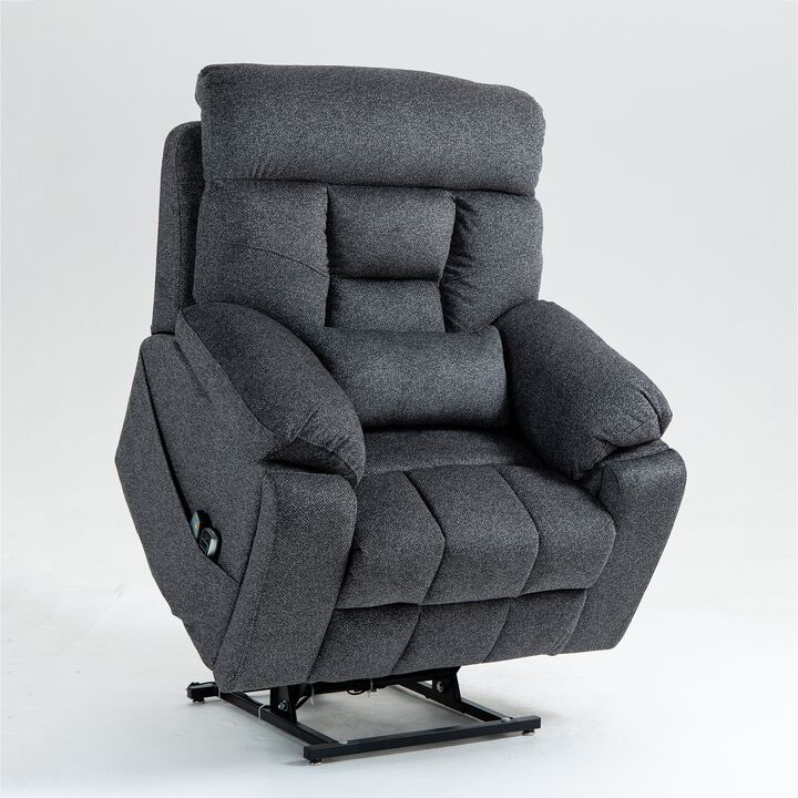 Velvet Electric Lift Recliner with Heating and Massage, Power Lift Sofa Chair with 2 Pocket Cup Holders, 2 Remote Controls, 4 OKIN Motors