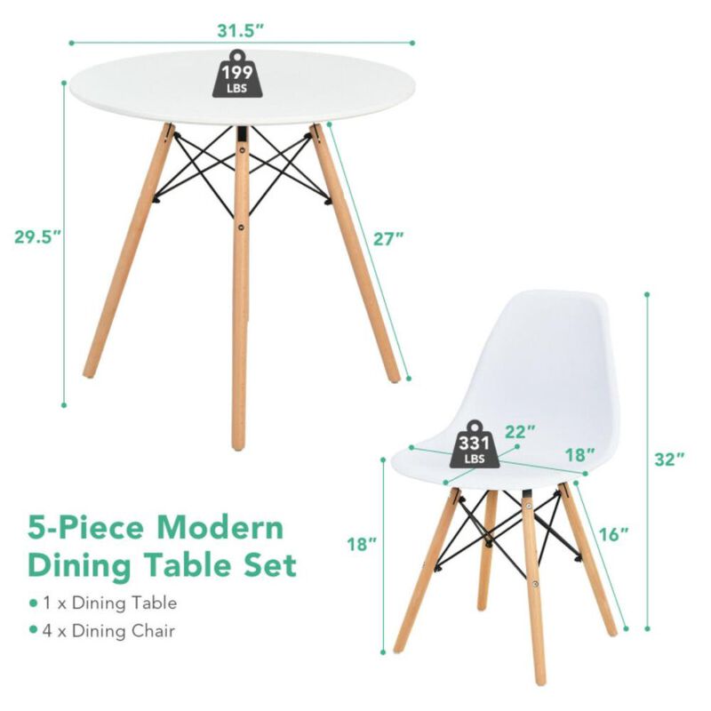 Hivvago 5 Pieces Dining Table Set With Solid Wood Leg