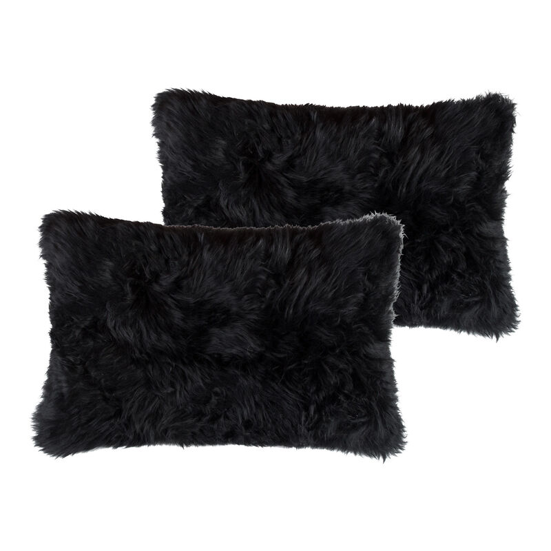 HomeRoots Set of Two 12" X 20" Black Sheepskin Lumbar Throw Pillows image number 0