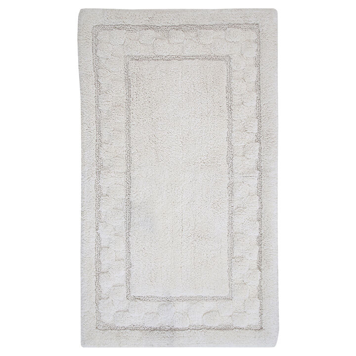 Sculptured Border Design Non-Slip Cotton Bath Rug 24" x 40" White by Castle Hill London