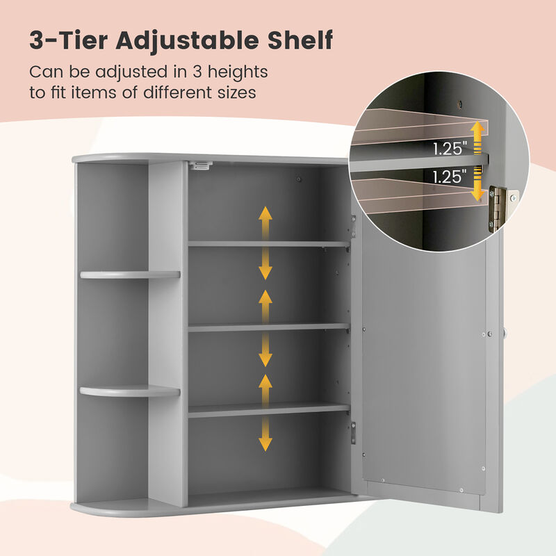 Costway Multipurpose Mount Wall Surface Bathroom Storage Cabinet Mirror White