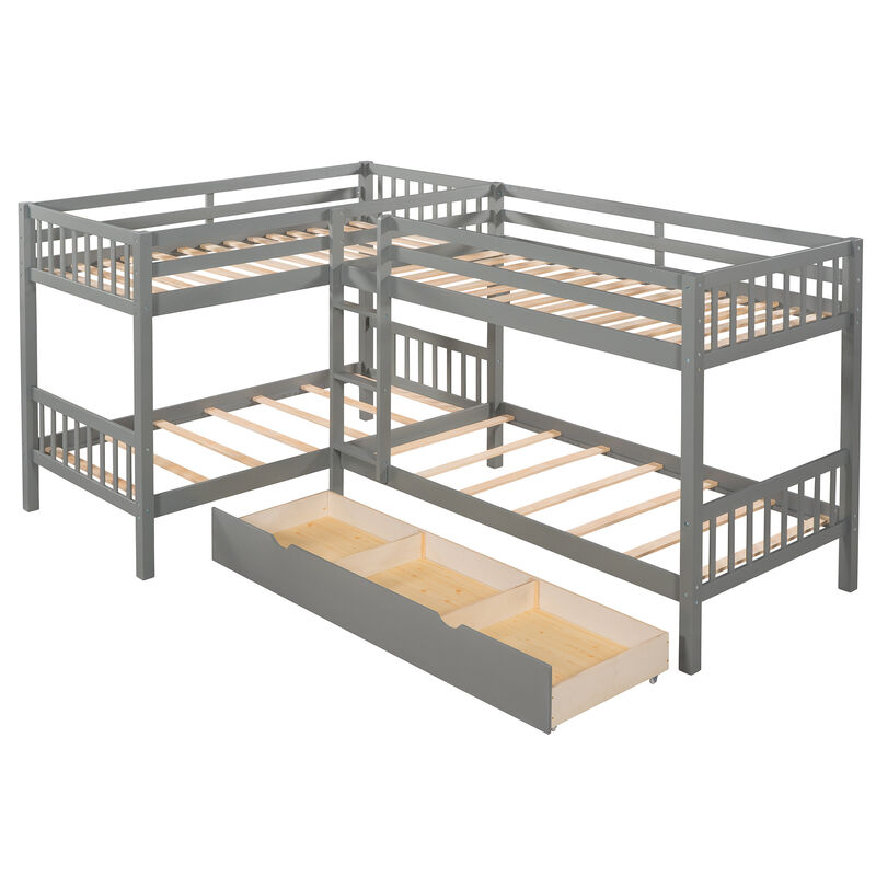 Merax Twin L-Shaped Bunk bed with Drawers image number 0