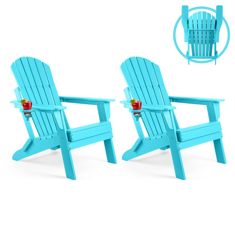 FUNBERRY Folding Adirondack Chair Set of 2, HDPE All Weather Fire Pit Chairs with Cup Holder for Outdoor