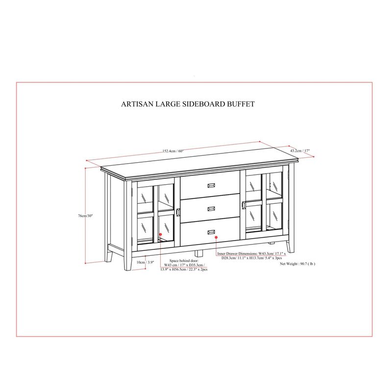 Narol Solid Wood Large Sideboard Buffet Cabonet image number 9