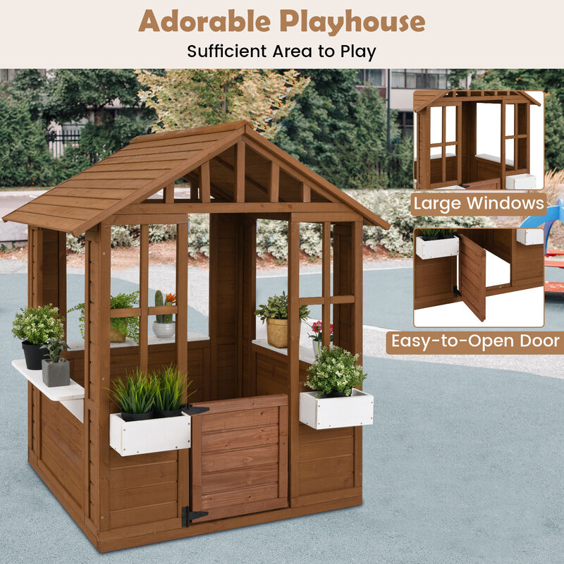 Interactive Outdoor Playhouse for Toddlers &ndash; Entry Door + Twin Service Counters
