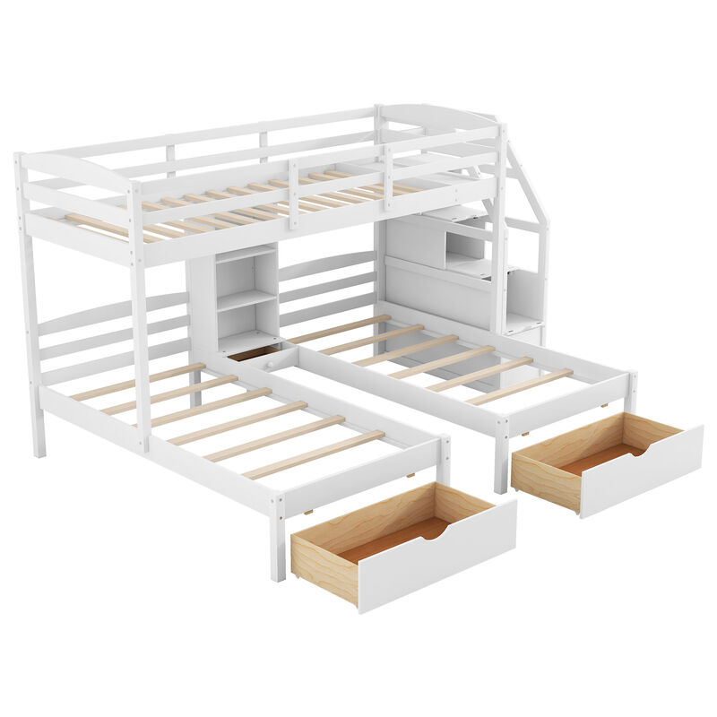 Whisen Twin over Twin Bunk Bed with Drawers, Slide & Shelves, Solid Pine for Kids Bedroom image number 6