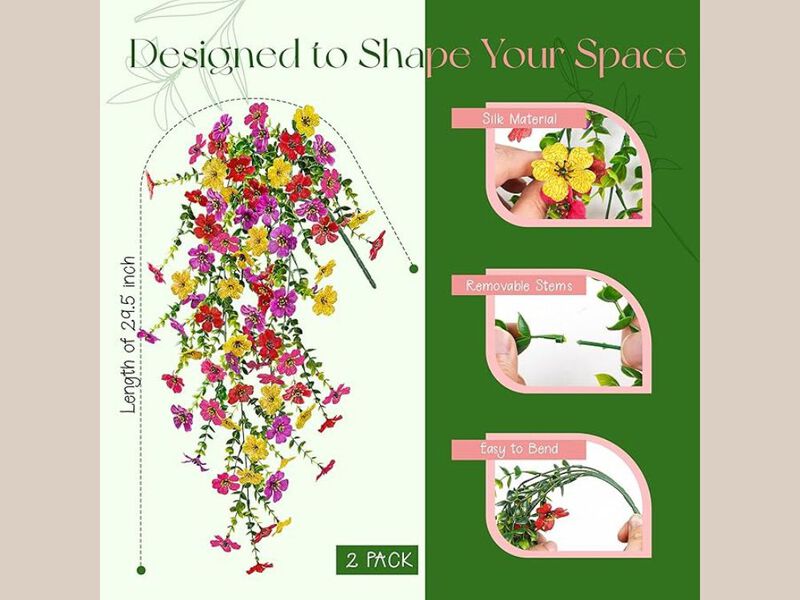 2 Piece Artificial Hanging Flowers UV Resistant Outdoor Garden Porch Decor image number 2