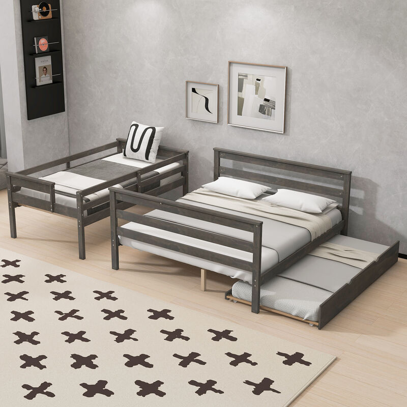 Merax Twin XL over Queen Solid Wood Bunk Bed with Pull-out Twin Trundle image number 3