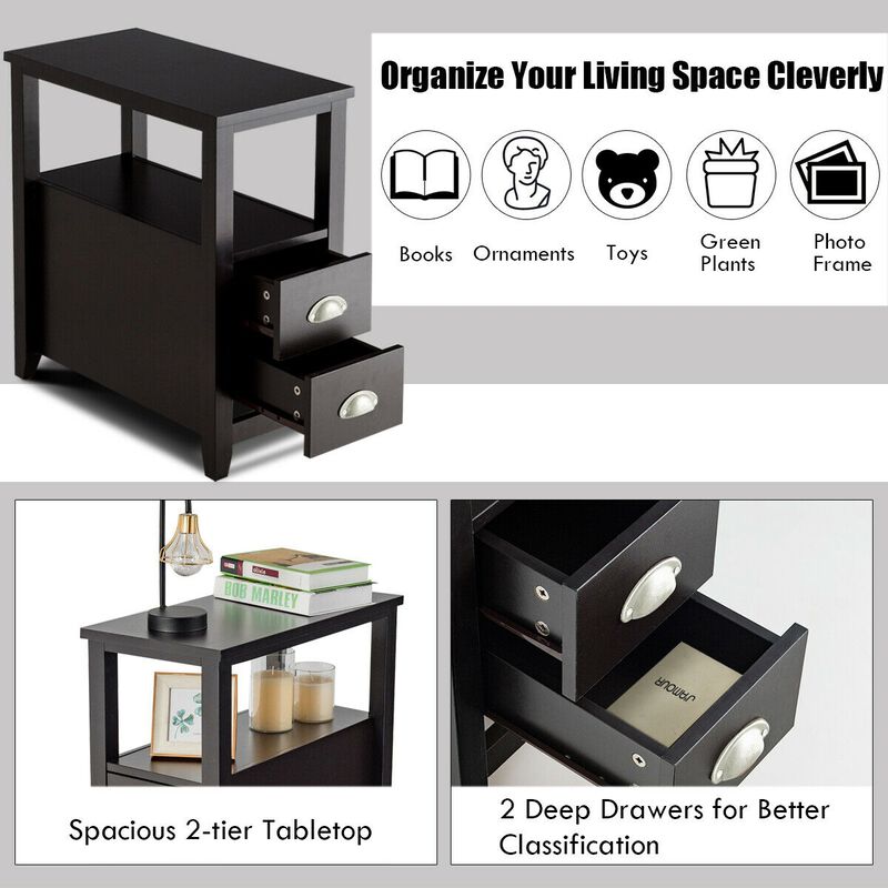 Set of 2 Wooden Bed-side Nightstand with 2 Drawers image number 6