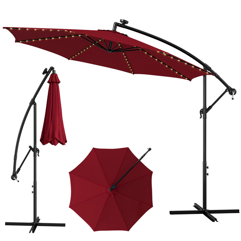 10-Foot Patio Offset Umbrella with 112 Solar-Powered LED Lights for Outdoor Shade and Illumination