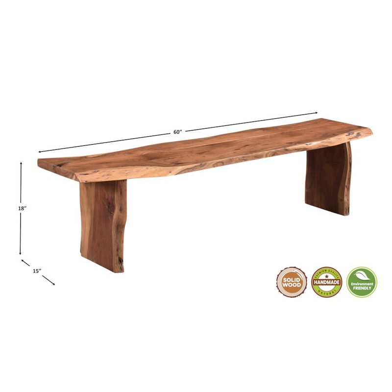 Taran Designs Oren 60 Live Edge Solid Wood Dining Bench