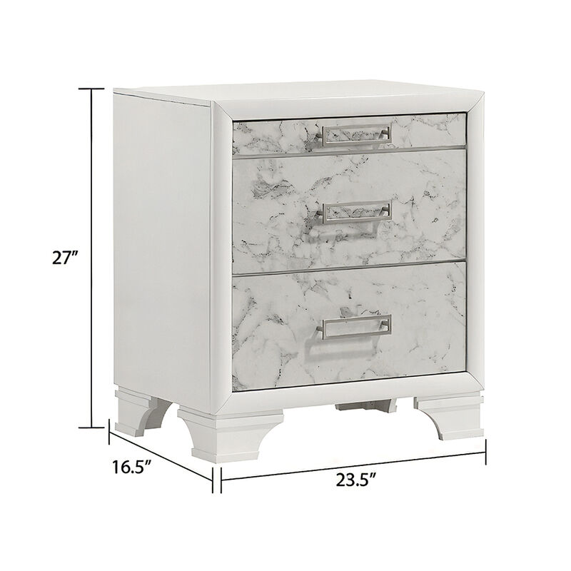 Mirevessiq Marble-Front 3-Drawer Nightstand image number 2