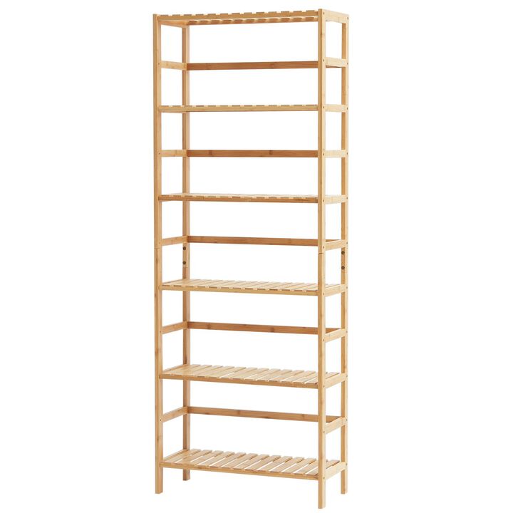 6-Tier Wicker Display Shelf, Open Bookcase Storage Rack for Living Room, Bedroom-Natural