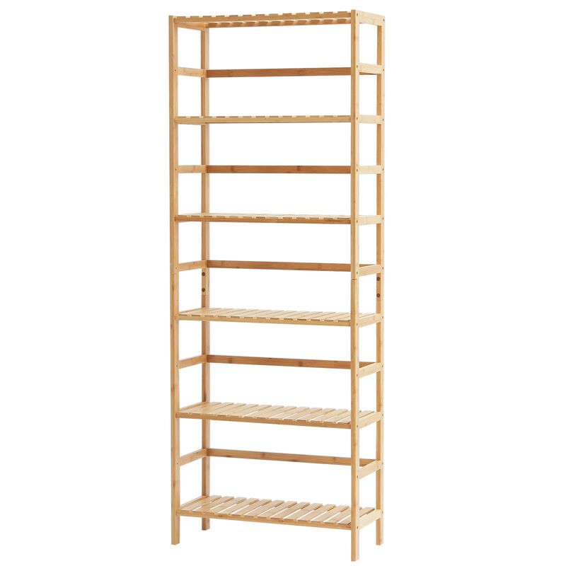 6-Tier Wicker Display Shelf, Open Bookcase Storage Rack for Living Room, Bedroom-Natural image number 0