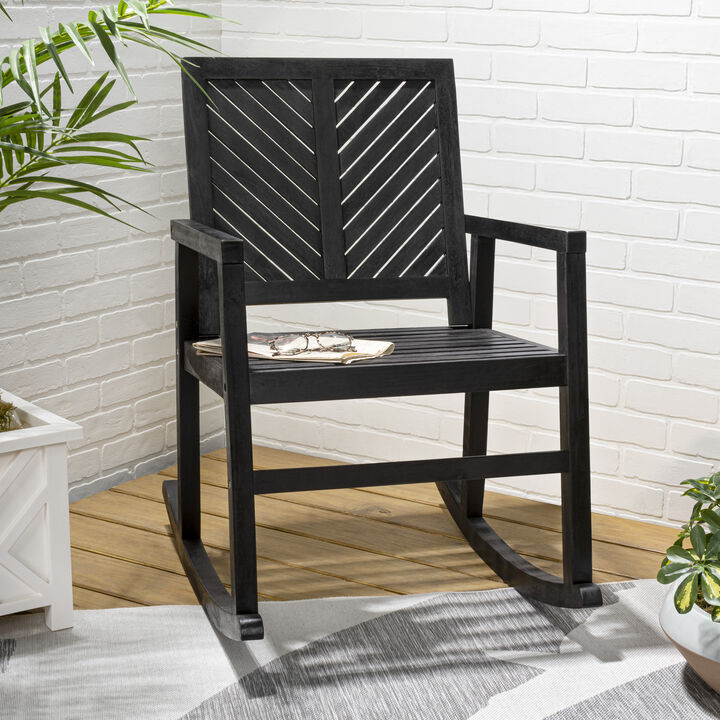 Ned Modern Chevron Back Acacia Wood Patio Outdoor Rocking Chair