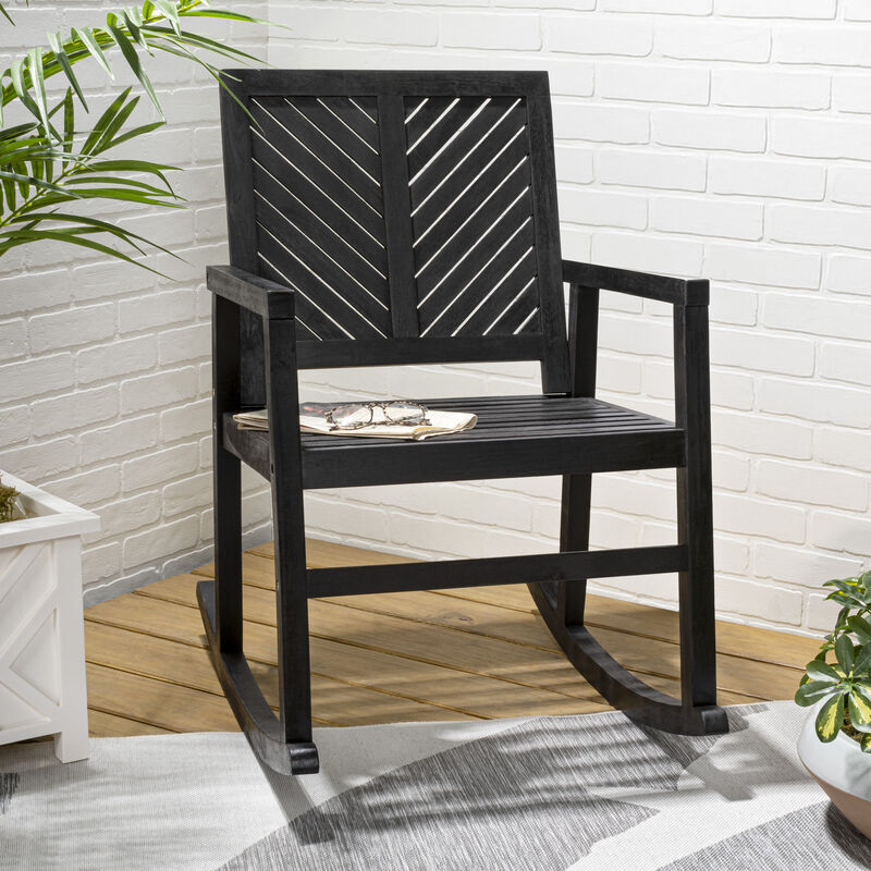 Ned Modern Chevron-Back 300-Lbs Support Acacia Wood Patio Outdoor Rocking Chair