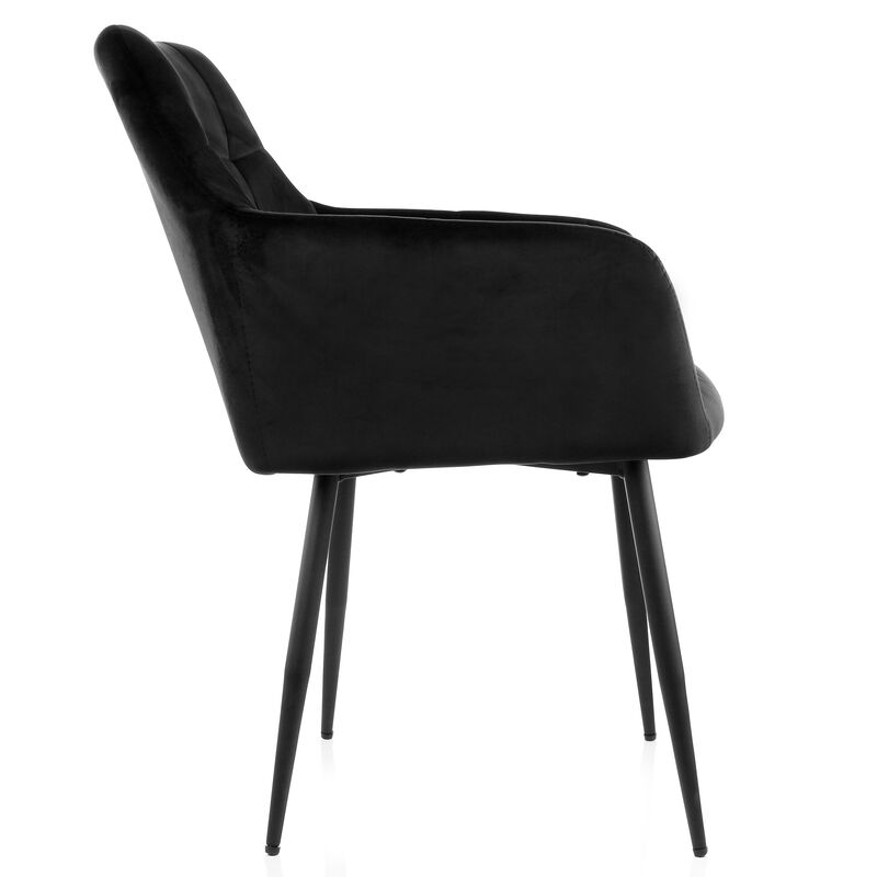 Elama 2 Piece Velvet Tufted Accent Chair in Black with Black Metal Legs