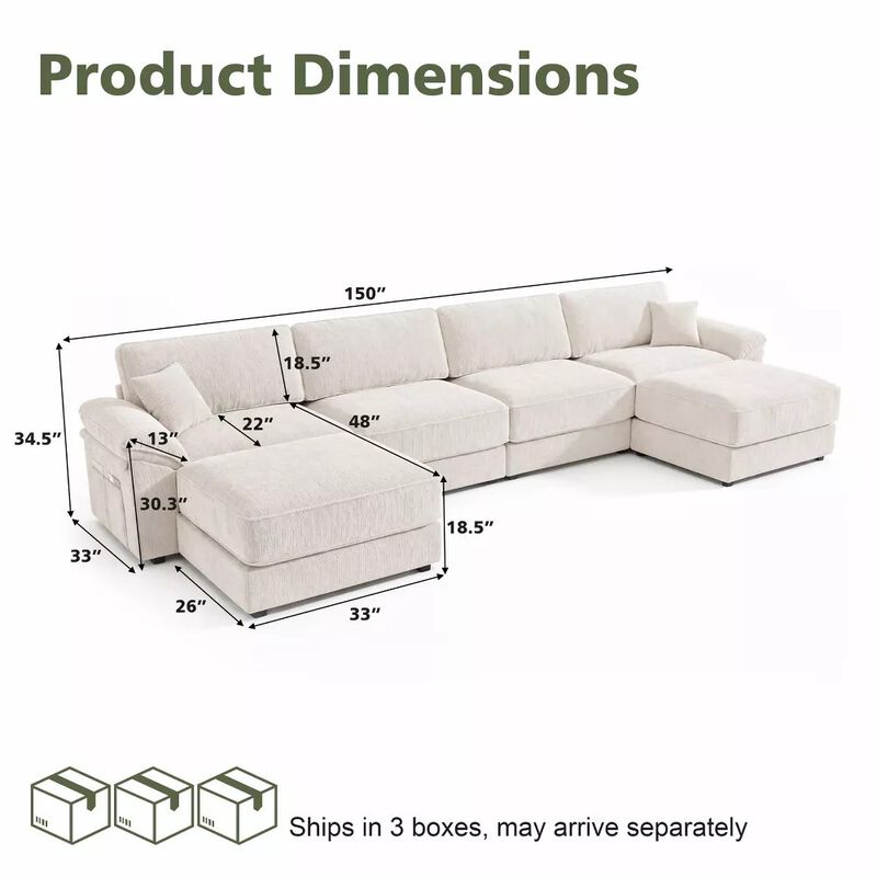 Vipbear 150 Inch Chenille Oversized Modular Sectional Sofa U Shaped Cloud Couch with Movable Ottoman image number 1