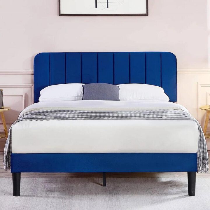 Hivvago Queen size Upholstered Platform Bed Frame with Headboard