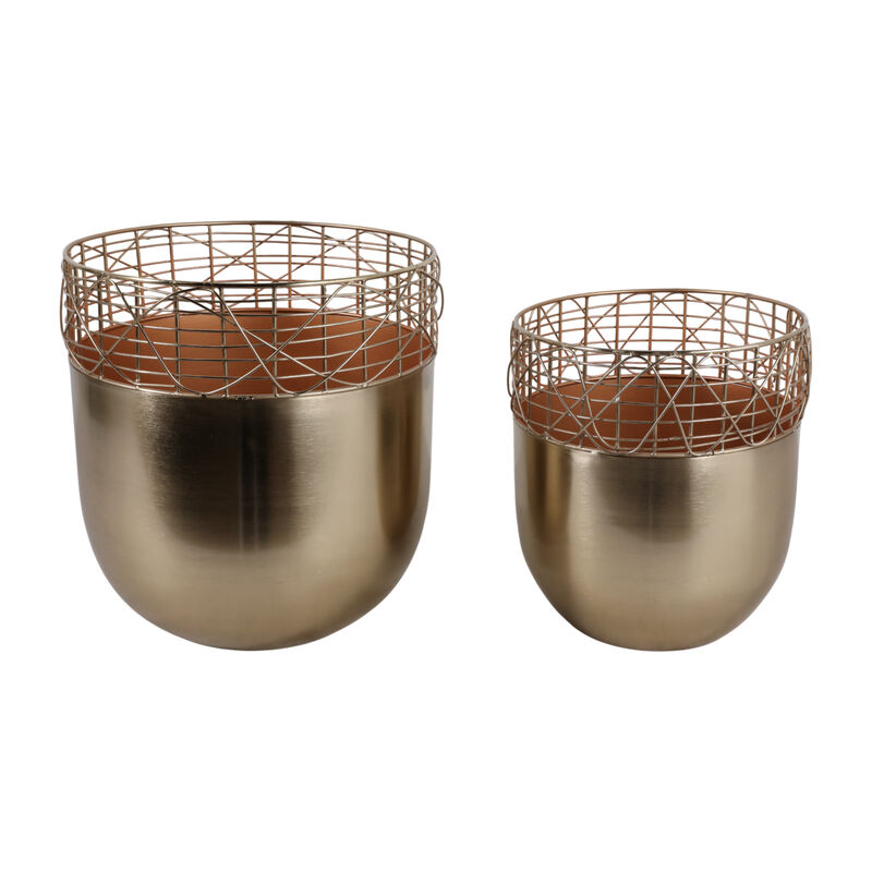 S/2 10/12" Metal Wire Planters, Gold image number 2