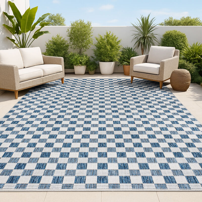 Aimee Traditional Cottage Checkerboard Indoor/Outdoor Area Rug
