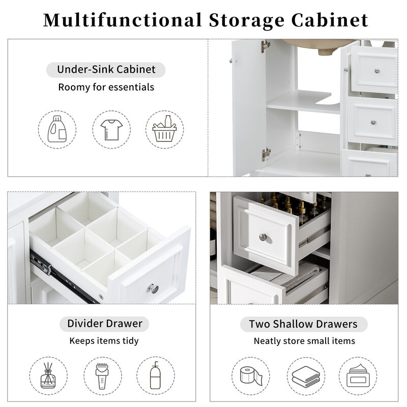 TATEUS 36-Inch Transitional Bathroom Vanity Ceramic Sink image number 6