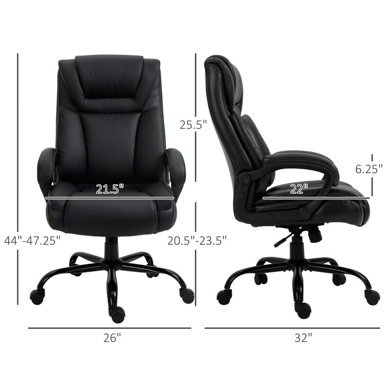 Vinsetto Big and Tall 400lbs Executive Office Chair with Wide Seat, Computer Desk Chair with High Back PU Leather Ergonomic Upholstery, Adjustable Height and Swivel Wheels, Black