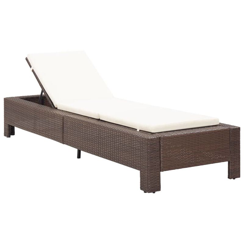 vidaXL Sunbed with Cushion Brown Poly Rattan, 46235