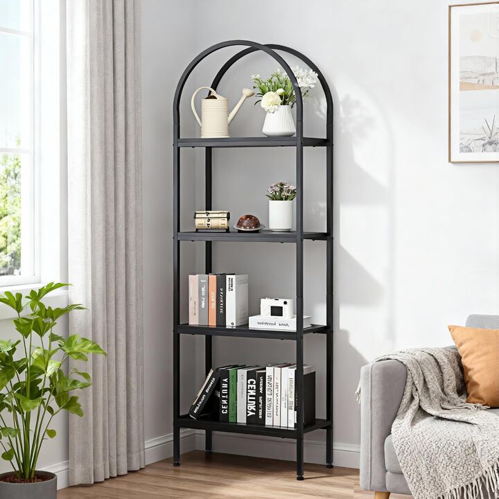 Freestanding 4 Tier Industrial Bookshelf Open Display Shelf Black