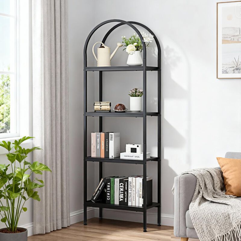 Freestanding 4 Tier Industrial Bookshelf Open Display Shelf Black image number 1