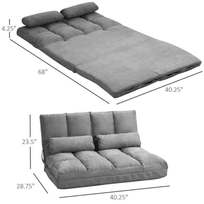 Hivvago Dark Grey Polyester Suede Fabric Floor Sofa Bed Recliner with Adjustable Back