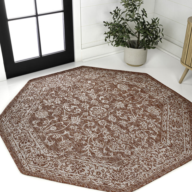 Tela Bohemian Textured Weave Floral Octagon Indoor/Outdoor Area Rug