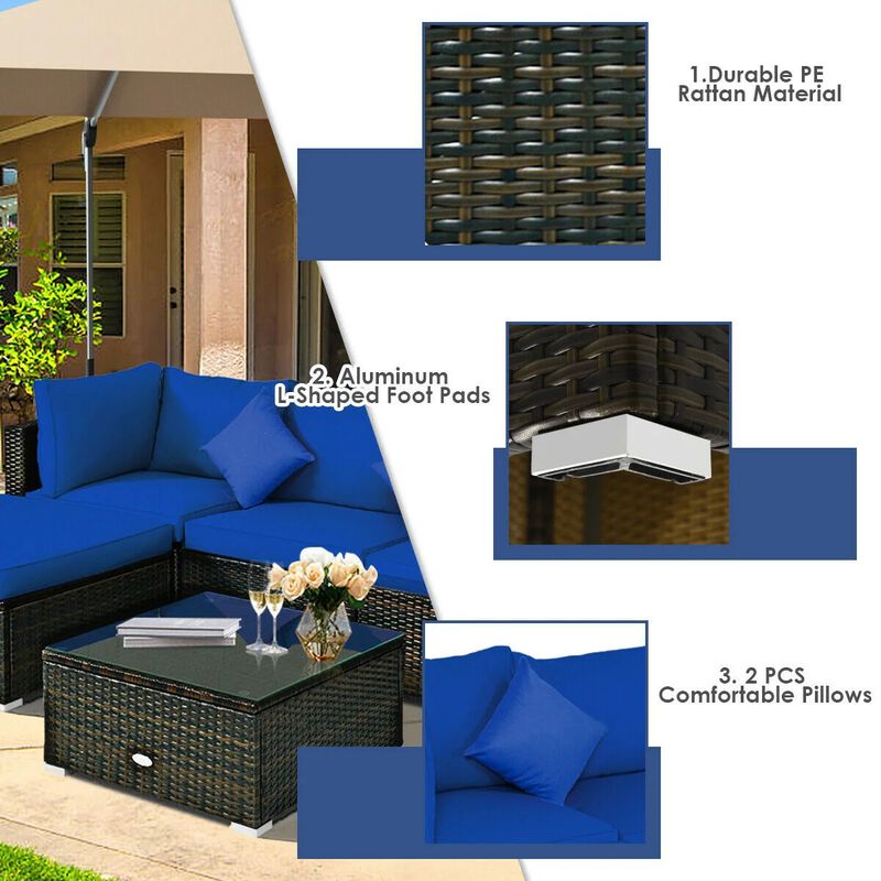 Mondawe 5 Pieces Outdoor Patio Rattan Furniture Set Sectional Conversation with Cushions
