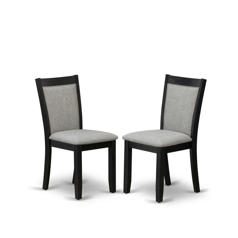 MZC6T06 Mid Century Dining Chairs - Shitake Linen Fabric Seat and High Chair Back - Wire Brushed Black Finish (SET OF 2)