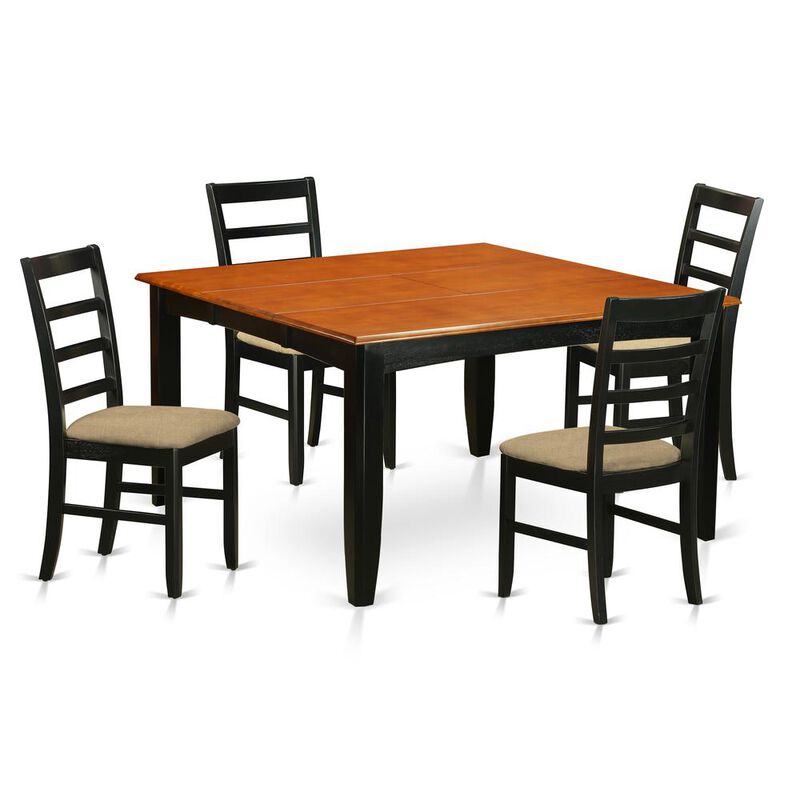 5 Pc Dining set-Square Dining Table with Leaf and 4 Dining Chairs.