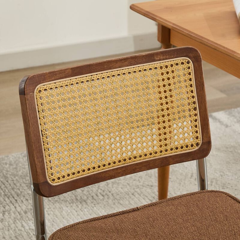 GOODSILO Mid-Century Modern Cantilever Dining Chairs with Velvet Upholstery and Hand-Woven Rattan Backs for Contemporary Kitchen Seating image number 9