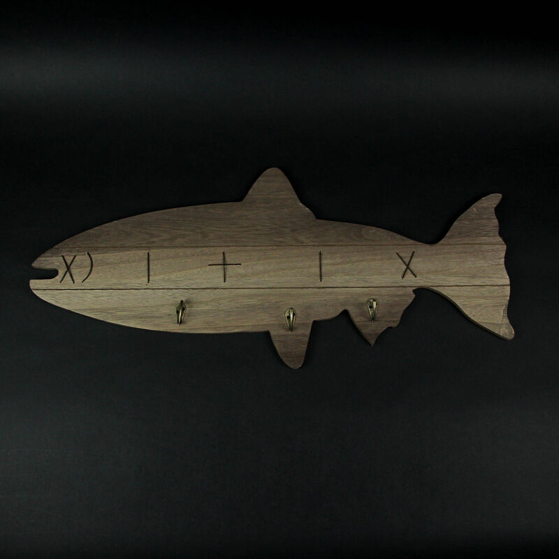 Distressed Wooden Fish Shaped 3 Hook Hanging Wall Rack 27.5 Inches Long image number 3