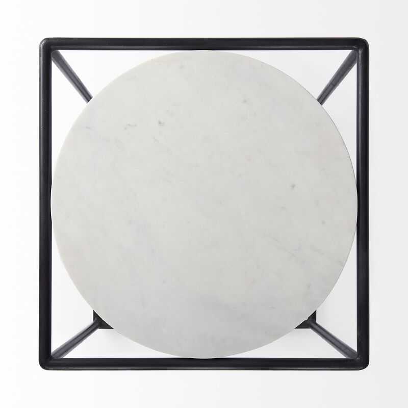 Marble Round End Table with Metal Base, Elegant Accent for Living Room or Bedroom