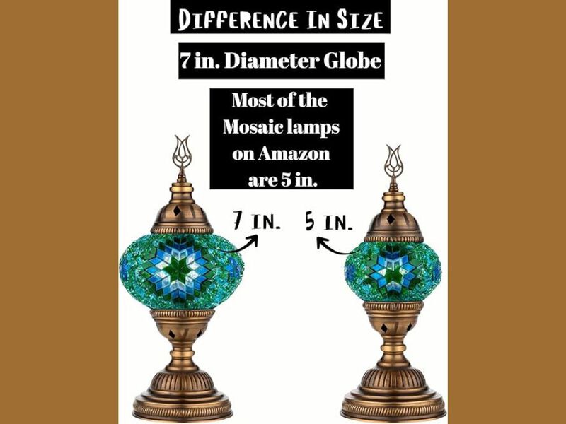 Table Lamp &ndash; 7" Turkish Moroccan Mosaic Globe, Tiffany Glass, 14" Amber Brown image number 2