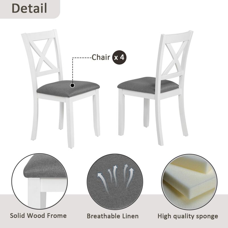 5 Piece Wooden Dining Table Set with 4 Chairs, square dining table set for 4, modern dining table set for kitchen, dining room table set image number 8