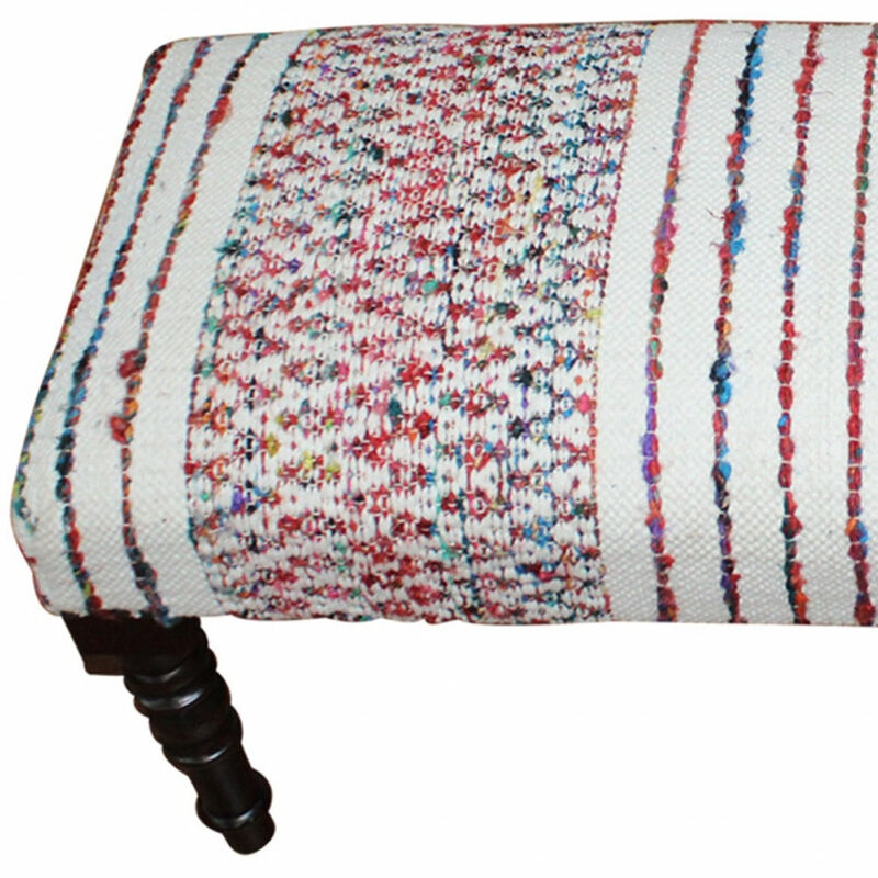 Stylish Upholstery Bench &ndash; Chevron Stripe Fabric Design with Strong Wooden Legs