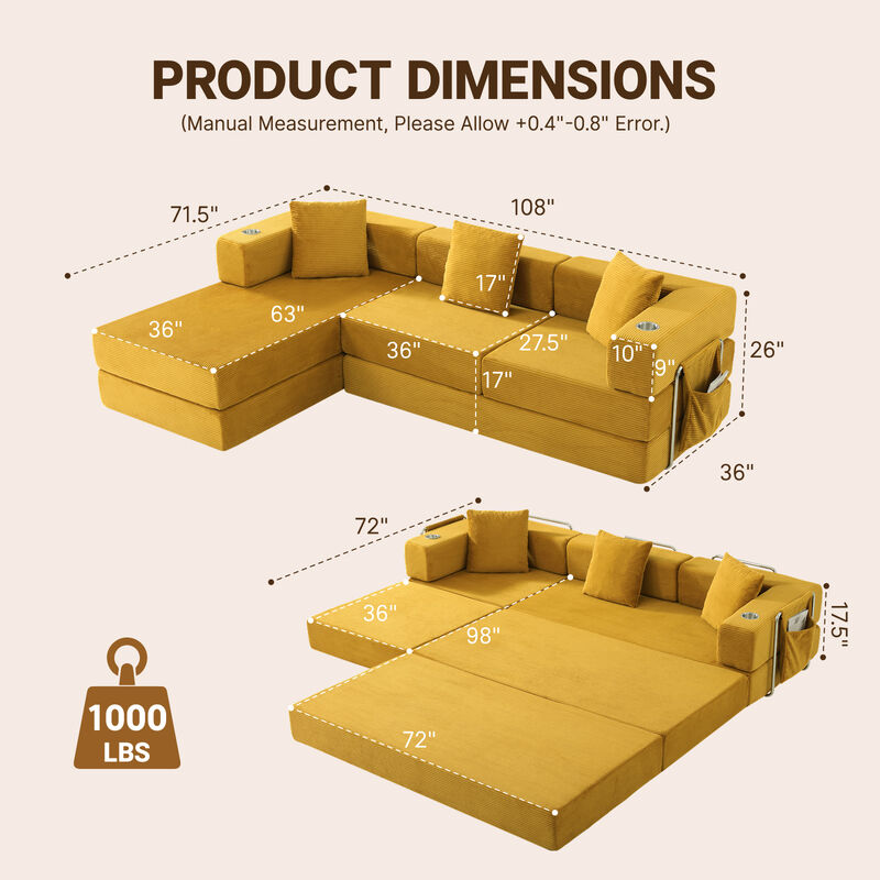 Mernri 108'' Modular Sectional Sleeper Sofa image number 3