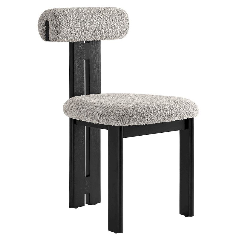 Modway Torian Upholstered Boucle Dining Chairs Set of 2 in Walnut Black - 3-Legged Farmhouse Kitchen Chairs - Mid-Century Modern Armless Accent Chairs - Comfortable Side Chairs with Wood Legs image number 3